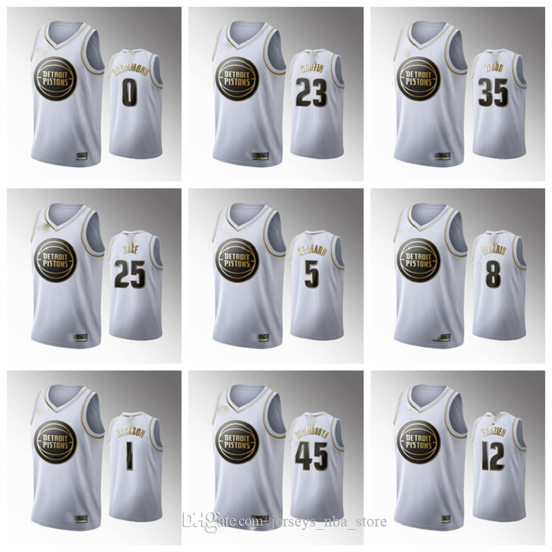 DetroitPistonsMen Derrick Rose White 2019-20 Basketball Jersey Luke Kennard Christian Wood Blake Griffin Langston Galloway Frazier