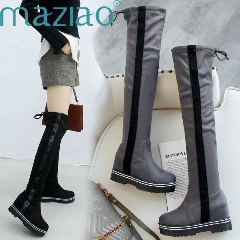 Stretch Fabrics Over The Knee Boots Height Increasing Round Toe Women Mixed Colors Shoes Autumn Winter Casual Long Boots MAZIAO, Black
Stretch Fabrics Over The Knee Boots Height Increasing Round Toe Women Mixed Colors Shoes Autumn Winter Casual Long Boots MAZIAO, Black