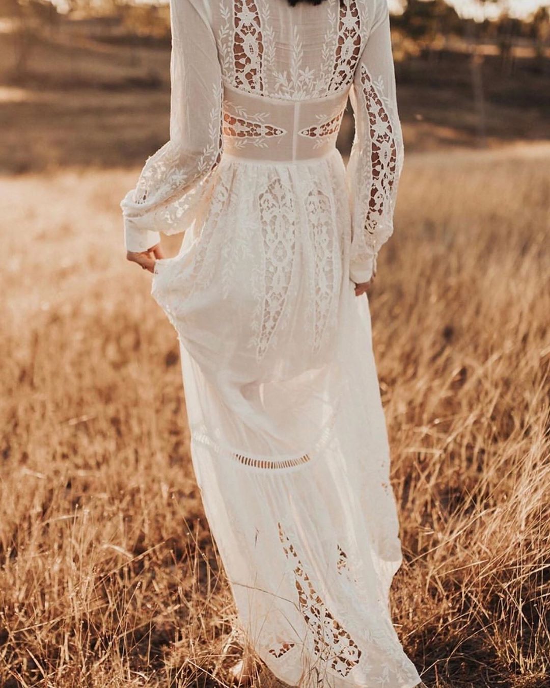Bohemian A Line Wedding Dresses 2021 Illusion V Neck Long Sleeve Lace Appliques Bridal Gowns Plus Size Vestido De Noiva Wedding Dress