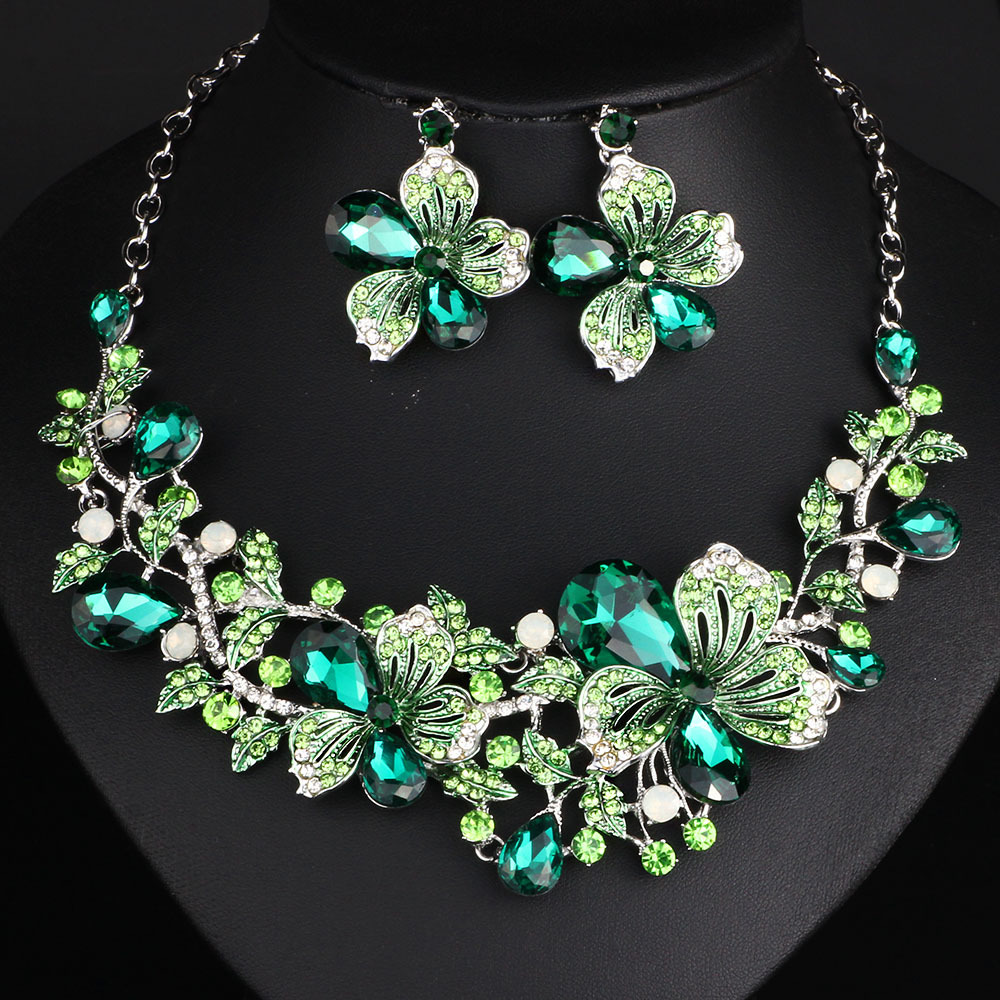 Fashion Wedding Jewelry Color Crystal Rhinestones Necklace Earrings set for Women Dubai Bridal Jewelry sets CX200813