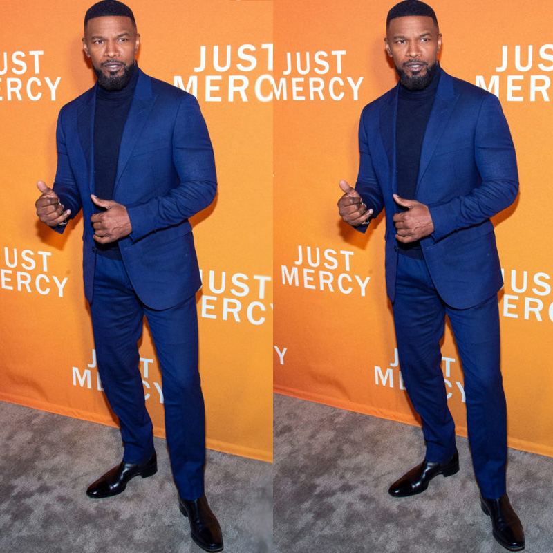 Fashion Royal Blue Men Formal Suits Two Button Peaked Lapel Groom Wedding Tuxedos Best Men Groomsmen Prom Party Blazer (Jacket+Pants)