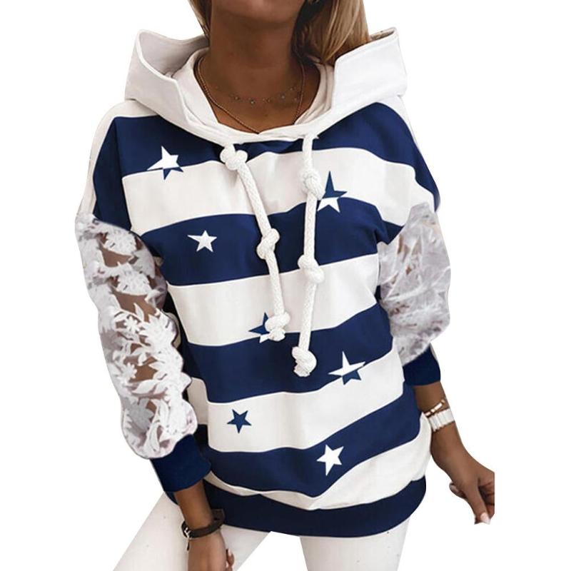 Women Casual Lace Patchwork Long Sleeve Star Stripe Loose Hoodie Sweatshirt, Black
Women Casual Lace Patchwork Long Sleeve Star Stripe Loose Hoodie Sweatshirt, Black