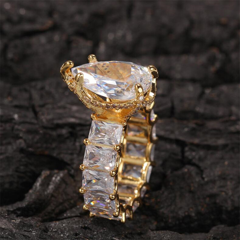 US Size 6-10 Sparkling Luxury Jewelry Dove Egg Large Gemstones 925 Sterling Silver White Topaz CZ Diamond Pear Cut Women Wedding Band Ring