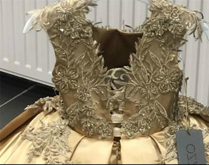 Gold Crystal Flower Girls Dress Pageant Dresses Ball Gown Beaded 2021 Toddler Infant Clothes Little Kids Birthday Gowns