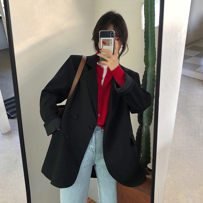 Korean Elegant Casual Notched Women Blazer Solid Black Long Sleeve Coat Female Suit 2020 Autumn Loose Office Ladies Blazers Tops
Korean Elegant Casual Notched Women Blazer Solid Black Long Sleeve Coat Female Suit 2020 Autumn Loose Office Ladies Blazers Tops