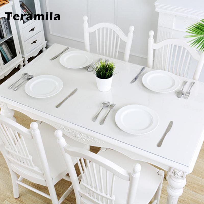 Teramila PVC Transparent Table Cloth Waterproof Oilproof Tablecloth 1.0mm/1.5mm Thick Soft Glass Mat Kitchen Dining Table Cover