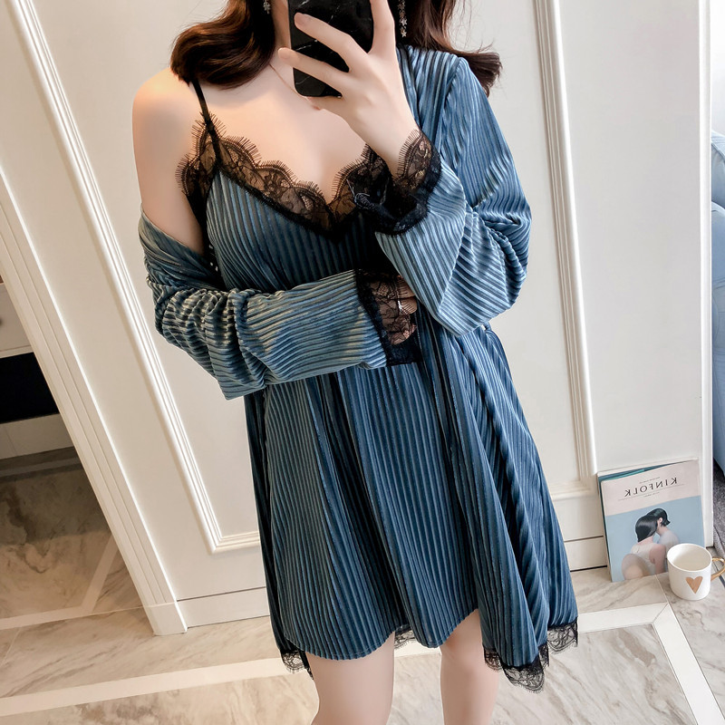 Robe Gown Set Women Gold Velvet Pajamas Set Winter Sexy Lace Sling 2 Peices Woman Sleep Wear Pyjamas Bathrobe Sleepwear Sets, Pink
Robe Gown Set Women Gold Velvet Pajamas Set Winter Sexy Lace Sling 2 Peices Woman Sleep Wear Pyjamas Bathrobe Sleepwear Sets, Pink