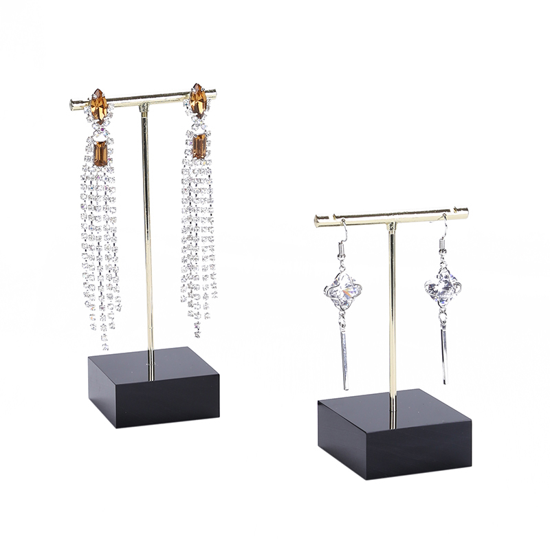 Wholesale Metal T Bar Jewelry Stud Earrings Display Stand Holder with Solid Acrylic Pendant Large Earrings Hanger Showcase Rack MX200810