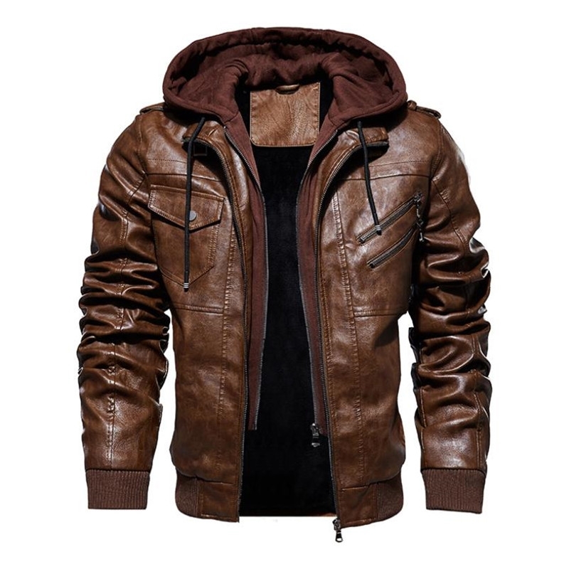 winter men's leather jacket motorcycle hooded jacket men's warm Leisure PU leather coat M-5XL 200922