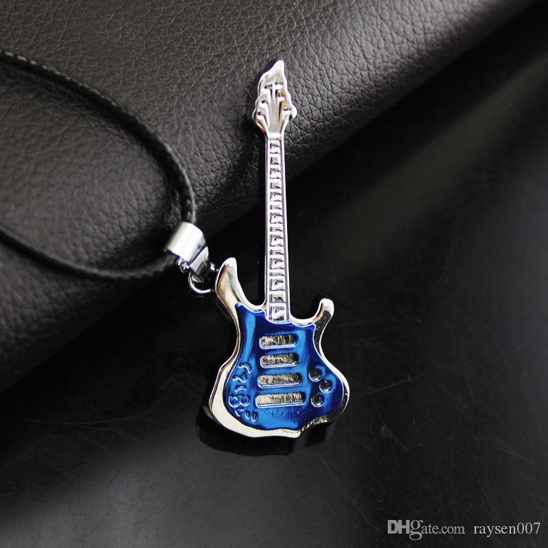 Fashion Cool Guitar Pendant Necklace Titanium steel Music Guitar Necklace Fine Jewelry For music fans Whole