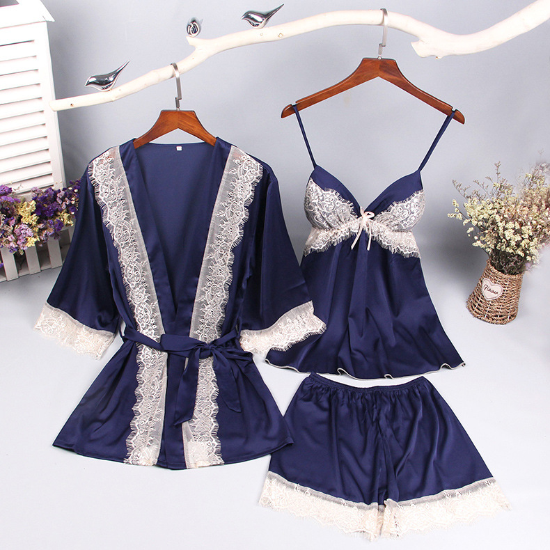 Sexy Satin Women Solid Kimono Bathrobe Gown Lace 3PCS Sleepwear Faux Silk Summer New Nightgown With Belt Strap Top Nightdress, Black
Sexy Satin Women Solid Kimono Bathrobe Gown Lace 3PCS Sleepwear Faux Silk Summer New Nightgown With Belt Strap Top Nightdress, Black