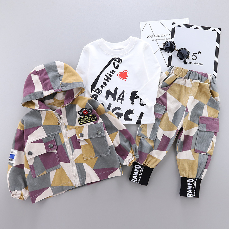 New Spring Children Active Clothes Baby Boys Girls Camouflage Zipper Jacket T Shirt Pants 3Pcs/sets Kids Infant Casual TracksuitX1019