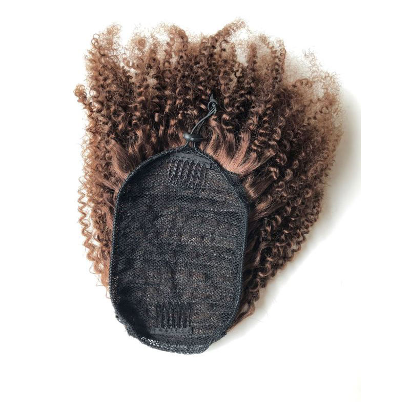 Brazilian 100% Human Hair 4# Color Virgin Hair 10-20inch Ponytails Afro Kinky Curly Hair Products Weaves 100g