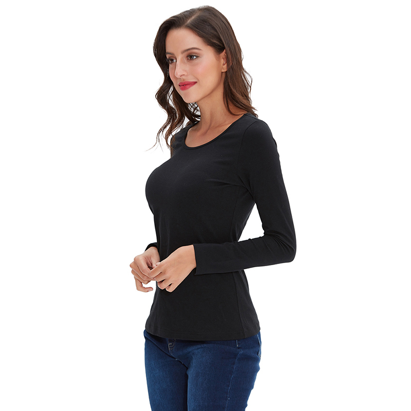 Women Basic Solid Long Sleeve T Shirt Round Crew Neck Plain Cotton Spandex Plus Size Lady tees & tops Autumn