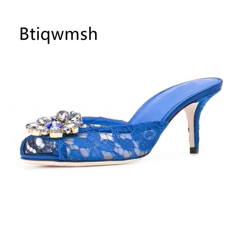 Rhinestone Slippers Women Peep Toe Crystal Flower Lace High Heel Shoes Woman Sexy Mules Sandals, Dark blue 9cm heel
Rhinestone Slippers Women Peep Toe Crystal Flower Lace High Heel Shoes Woman Sexy Mules Sandals, Dark blue 9cm heel