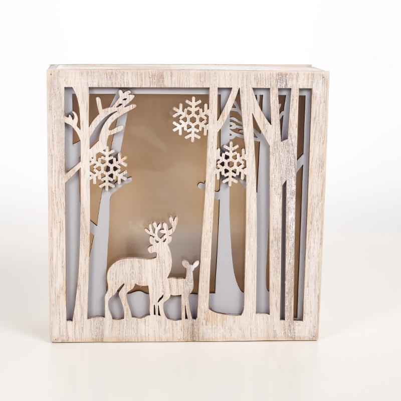 Wooden Christmas LED Lights Box Christmas Tree Elk Shape LED Light Wood DIY Crafs Pendants Ornaments Home Closet Decor