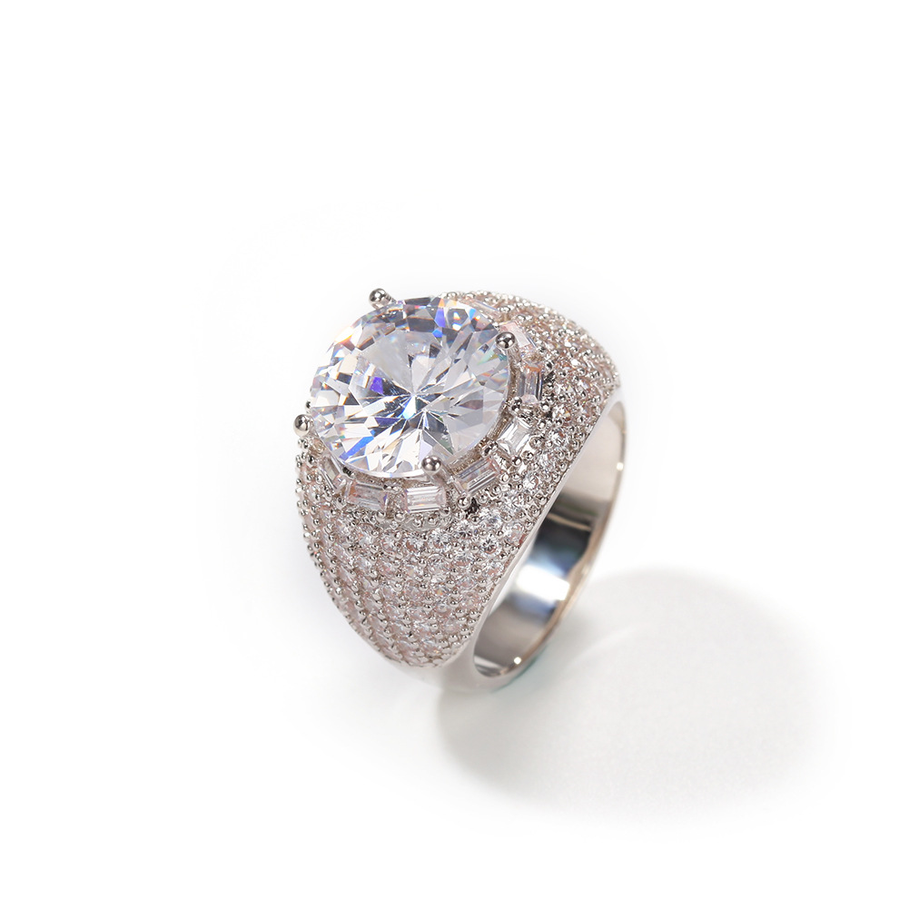Men's Hip Hop Diamond Stone Rings 18k Real Gold Plated Bling Cubic Zircon Finger Ring Jewelry Gift