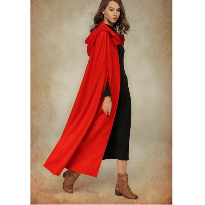 In stock Free shipping Fashion Hooded Cloak Cape Women High Quality Long Wedding Halloween Warm Winter Coats Costume Robe