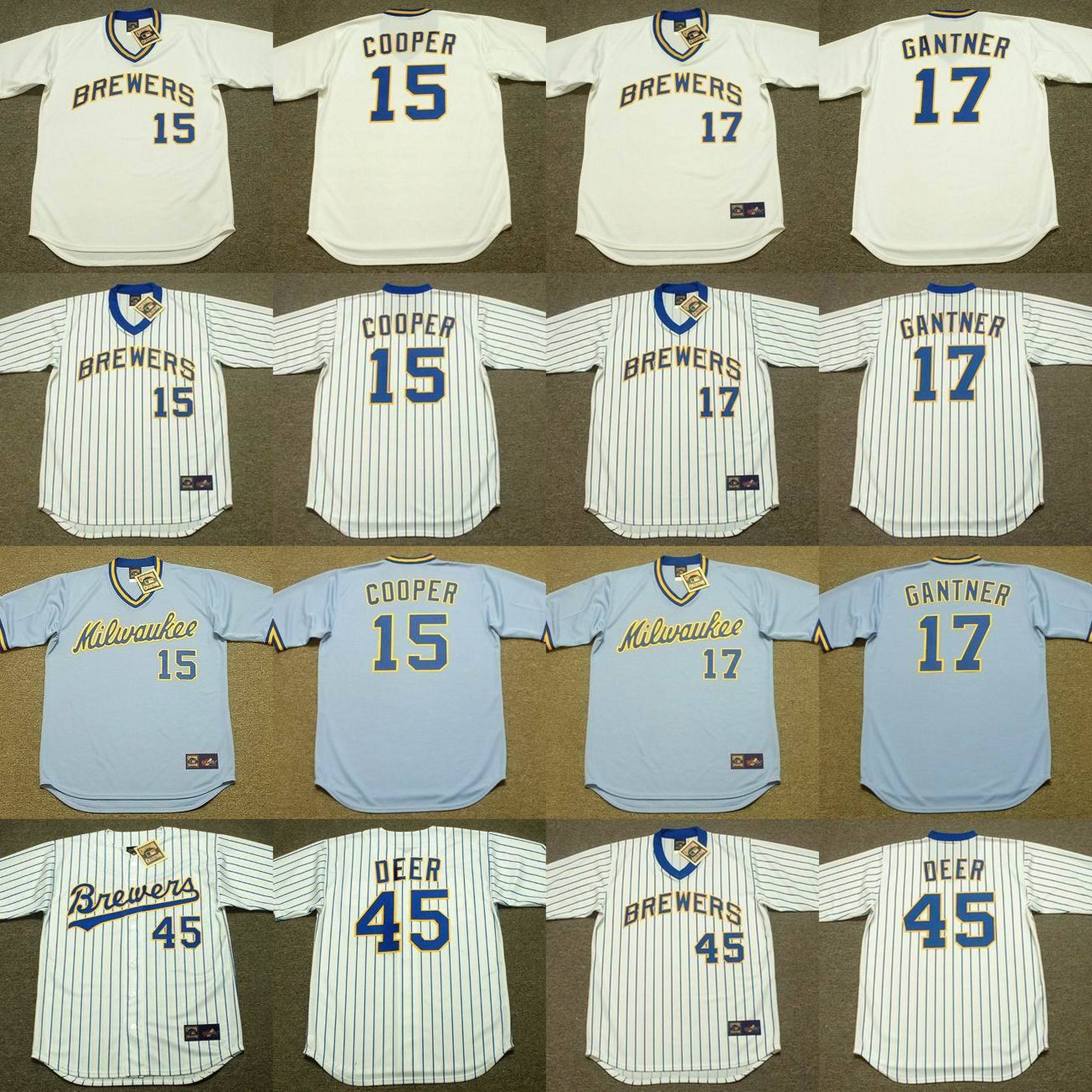 Milwaukee 20 GORMAN THOMAS 15 CECIL COOPER 17 JIM GANTNER 45 ROB DEER 24 BEN OGLIVIE 44 HANK AARON Throwback Baseball Jersey
Milwaukee 20 GORMAN THOMAS 15 CECIL COOPER 17 JIM GANTNER 45 ROB DEER 24 BEN OGLIVIE 44 HANK AARON Throwback Baseball Jersey
