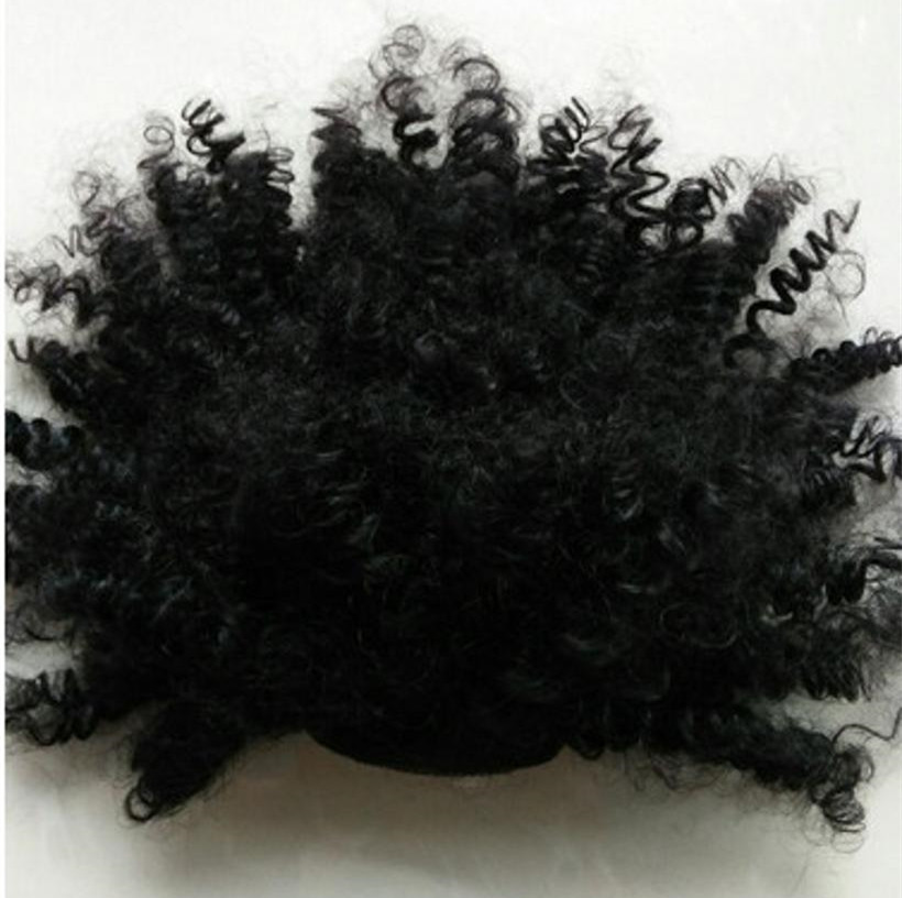 Sexy messy bun updo ponytail hairstyle with drawstring clip in Coily kinky curly human hairpiece women extension 120g diva2