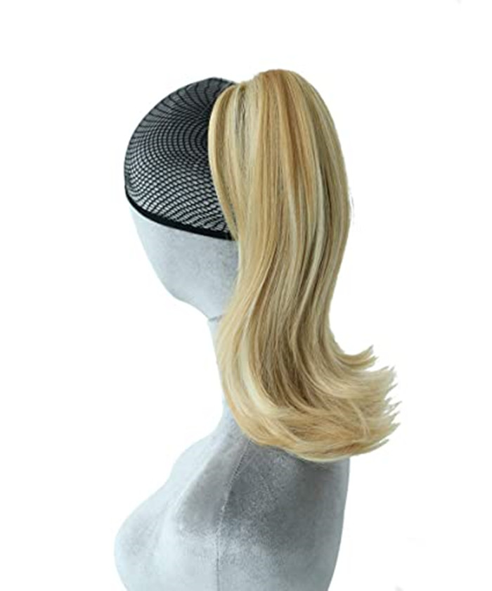 14" Natural Wavy Hairpieces for Women Hair Ponytail Clip in Extension Curly VIrgin human Pony Tail 27/613 two tone mixed