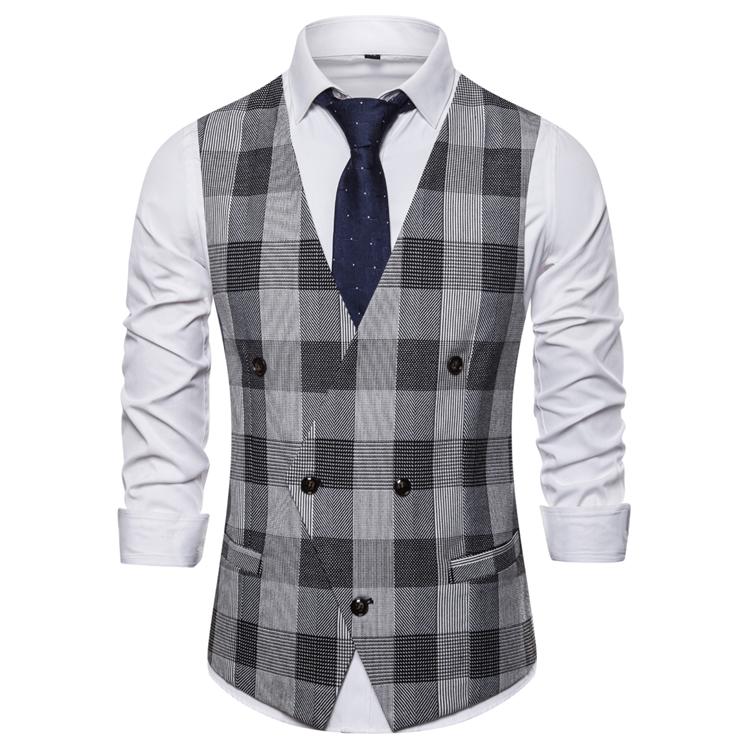 Casual Plaid Men's Vest Business Casual V-neck Waistcoats Vests For Men's Clothing Suits Fashion Black White Grid New, Coffee 1401-9725-40 
Casual Plaid Men's Vest Business Casual V-neck Waistcoats Vests For Men's Clothing Suits Fashion Black White Grid New, Coffee 1401-9725-40