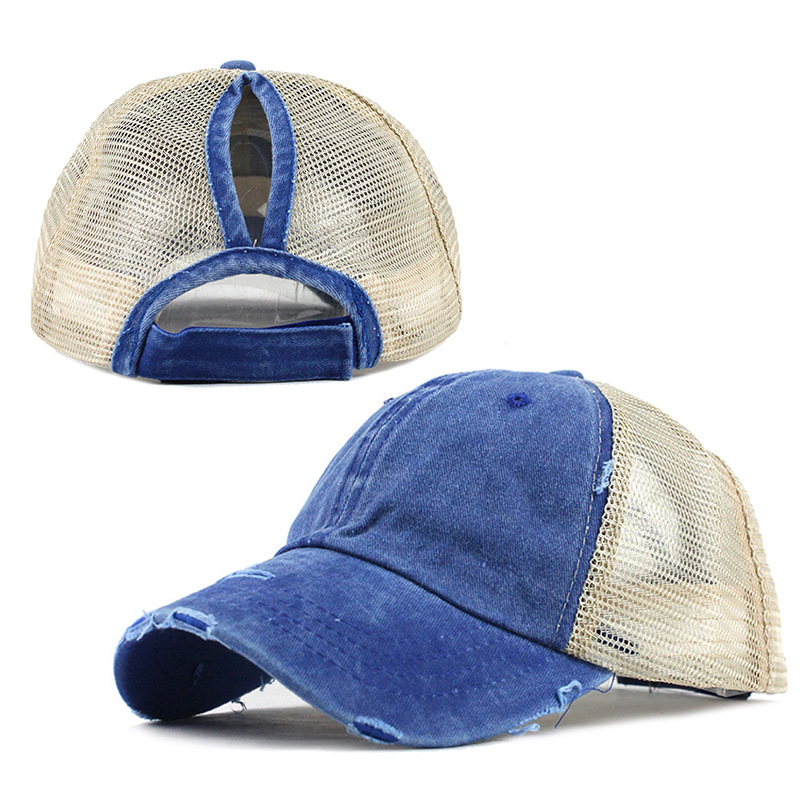 Ponytail Baseball Cap Women Mesh Baseball Hats Summer Beach Cap Solid Color Snapback Girl Sun Hats With Hole