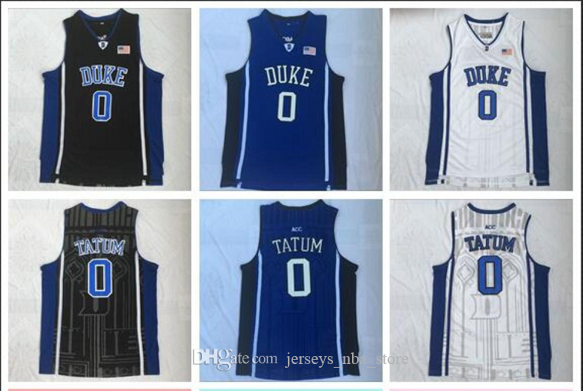 NCAA Duke College 0 Tatum White, Black And Blue Embroidered Basketball Swingman Jersey