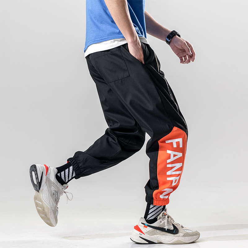 BINHIIRO Men Cargo Pants Casual Cotton Polyester Patchwork Pattern Men Full Length Drawstring Pockets Black Orange Men Trousers CX200815