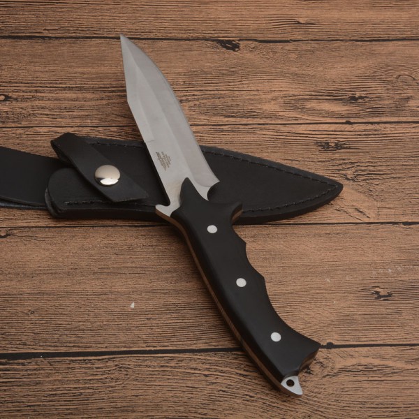 Outdoor Survival Straight Knife 8Cr13 Satin Full Tang Rosewood Handle Fixed Blade Hunting Knives With Leather Sheath