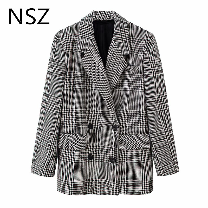 NSZ women black and white classic oversized houndstooth tweed blazer double breasted wool blend plaid suit jacket woolen coat
NSZ women black and white classic oversized houndstooth tweed blazer double breasted wool blend plaid suit jacket woolen coat