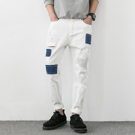 New 2020 men's clothing fashion singer street Hair Stylist Personalized stitching slim skinny pants hole jeans costumes, White
New 2020 men's clothing fashion singer street Hair Stylist Personalized stitching slim skinny pants hole jeans costumes, White