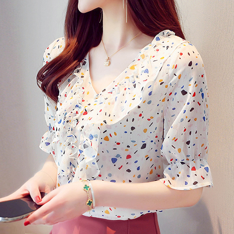 blouse women blusas mujer de moda 2020 women blouses ruffles V-neck print chiffon blouse shirt short sleeve shirts tops D348, White
blouse women blusas mujer de moda 2020 women blouses ruffles V-neck print chiffon blouse shirt short sleeve shirts tops D348, White