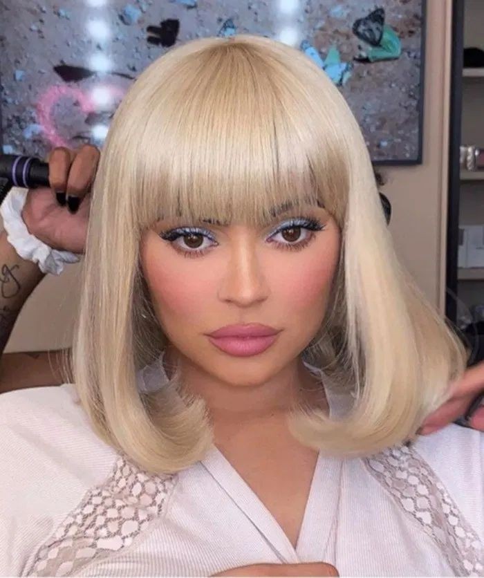 Ishow Brazilian 613 Blonde Colored Short Bob Wigs Straight Human Hair Wigs with Bangs Indian Hair Peruvian None Lace Wigs for Black Women