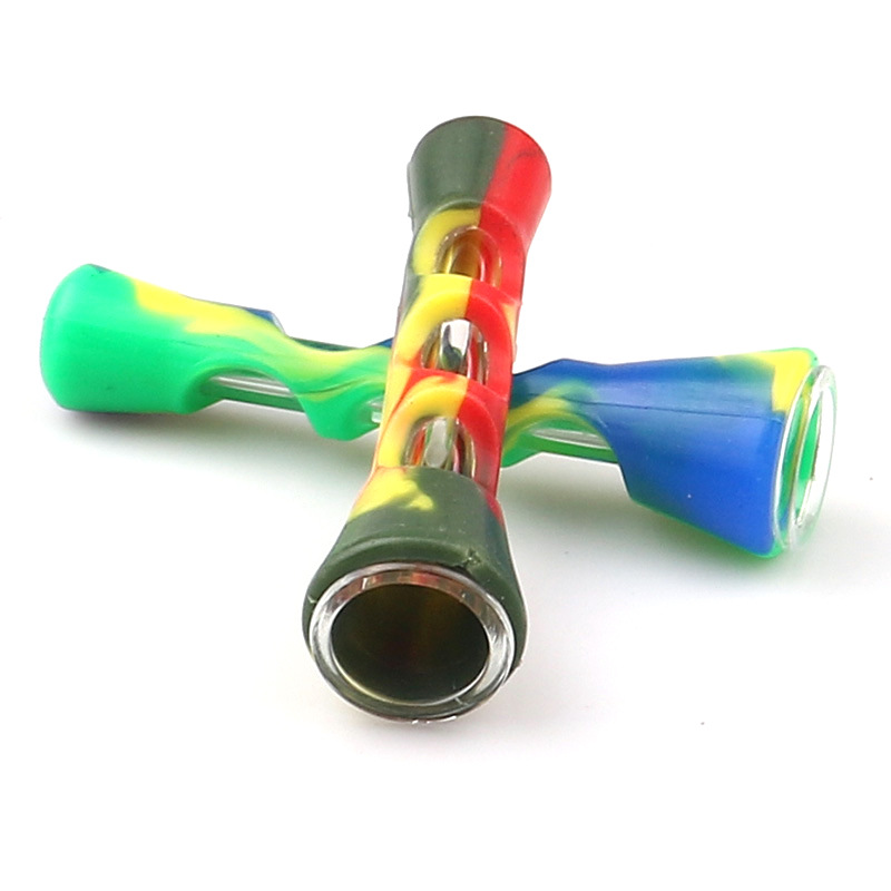 Silicone Smoking Pipe Glass Bongs 3.4 inches Cigarette Hand Pipes Portable Mini Tobacco Pipe Cigarettes Holder