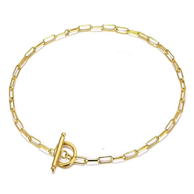 2020 New Minimalist Gold Plated Paperclip Chain Plain Circle Bar Necklace Stainless Steel Chain Necklace for Women