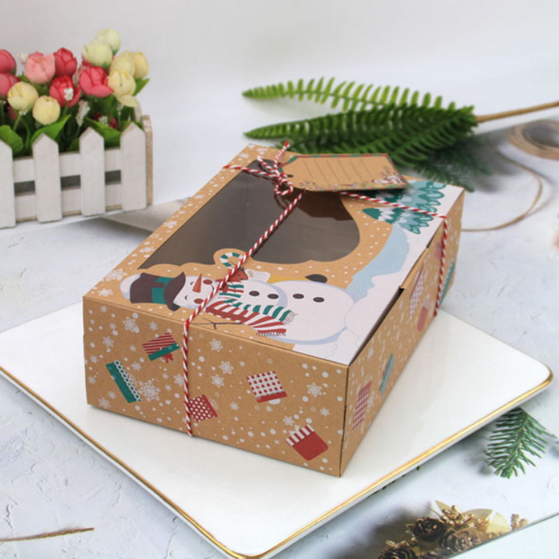 24 pcs New Kraft Paper Box Kraft Paper Large Christmas Candy Box PVC Window Biscuit Gingerbread Christmas Decorations