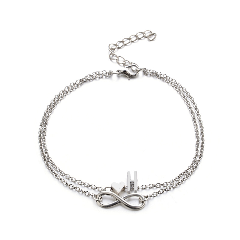 Hot Selling Fashion 925 Silver Infinity Love Heart Bracelets 26 Letters Initials Anklet Bracelet for Jewelry Wholesale