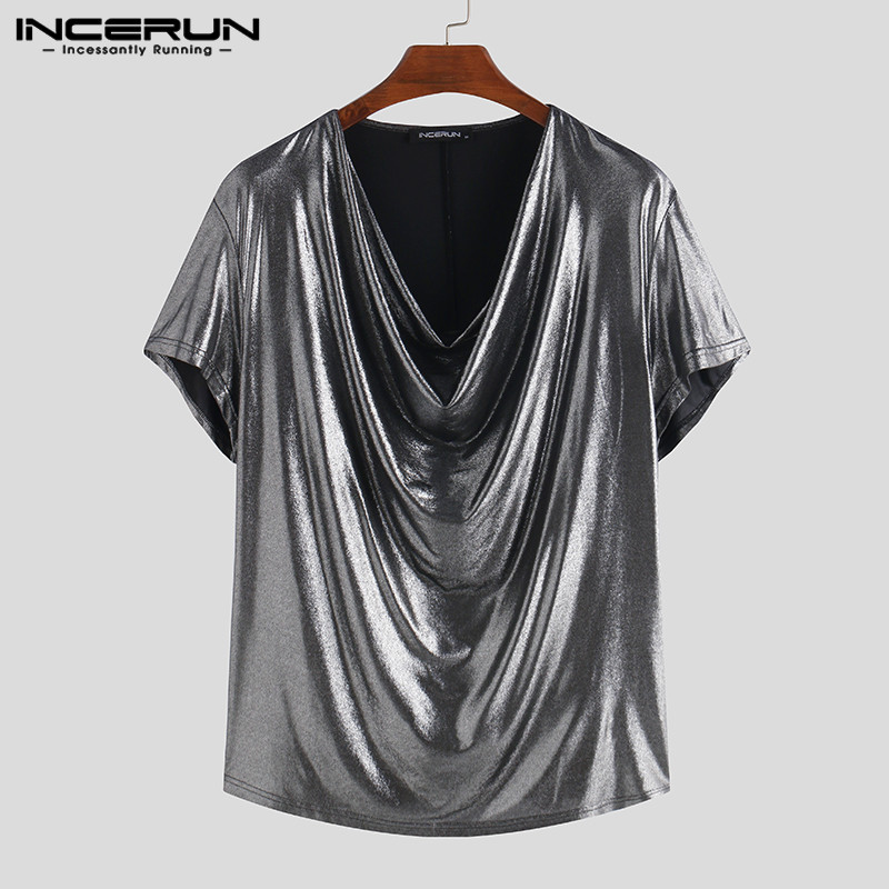 INCERUN Fashion Men T Shirt Shiny Stacked Collar Party Tops 2020 Clubwear Solid Sexy Streetwear Short Sleeve T-shirts Men -5XL, Black
INCERUN Fashion Men T Shirt Shiny Stacked Collar Party Tops 2020 Clubwear Solid Sexy Streetwear Short Sleeve T-shirts Men -5XL, Black