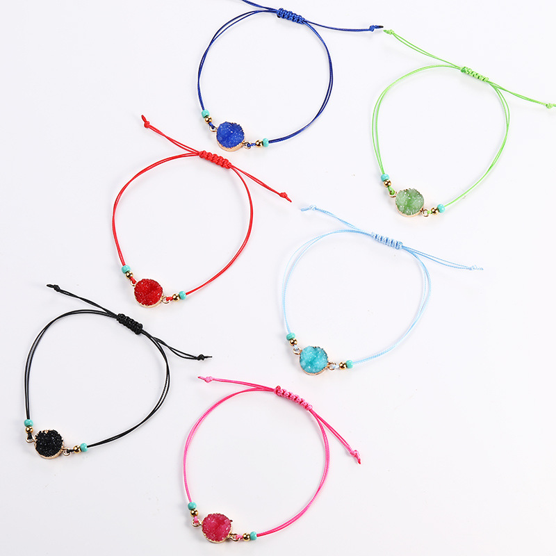 Fashion Druzy Resin Stone Bracelet Make a Wish Card Wax Rope Braided Bracelets Womens Korean Jewelry Gift