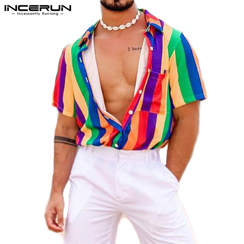 Summer Colorful Striped Mens Shirt Short Sleeve Lapel Neck Casual Tops Loose Streetwear Fashion Hip-hop Beach Shirt Men INCERUN, White;black
Summer Colorful Striped Mens Shirt Short Sleeve Lapel Neck Casual Tops Loose Streetwear Fashion Hip-hop Beach Shirt Men INCERUN, White;black