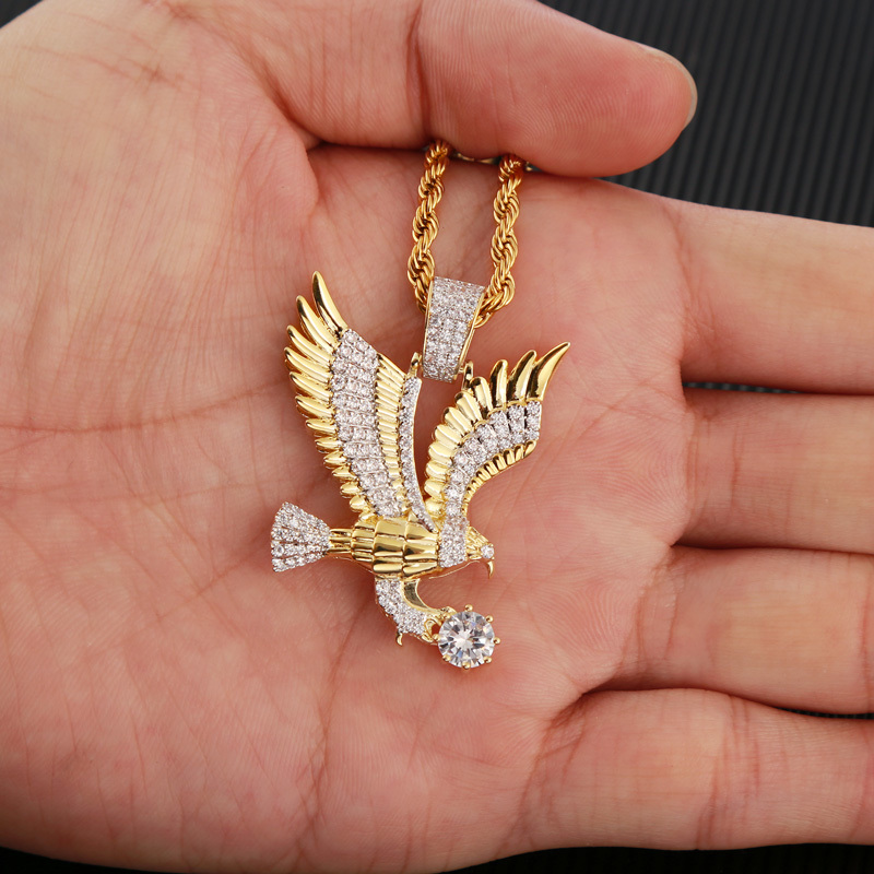 WENDYFO High Quality Eagle Pendant Necklace Men Gold Color Charm Chain Necklaces Punk Zircon Rapper Fashion Hip Hop Jewelry Gift Y200810