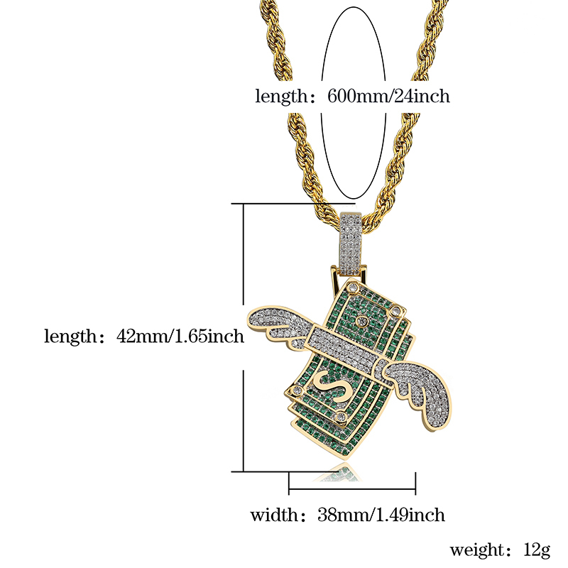 TOPGRILLZ New Iced Out Flying Cash Solid Pendant Necklace Mens Hip Hop Gold Silver Color Charm Chains Jewelry Gifts Y200810