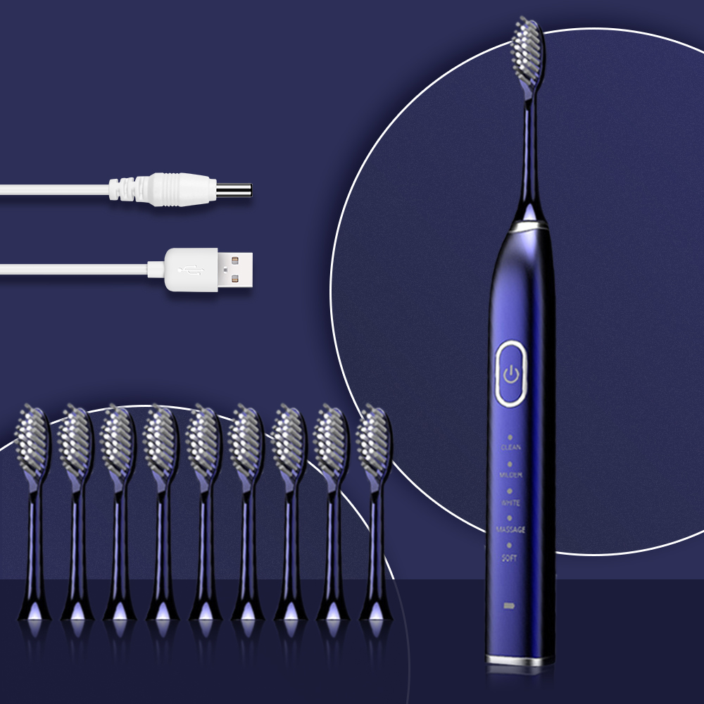 10 Modes Automatic Sonic Electric Toothbrush Rechargeable USB Charger Ultrasonic Teeth Brush for Adults 5/ 10 Replacement Heads
10 Modes Automatic Sonic Electric Toothbrush Rechargeable USB Charger Ultrasonic Teeth Brush for Adults 5/ 10 Replacement Heads