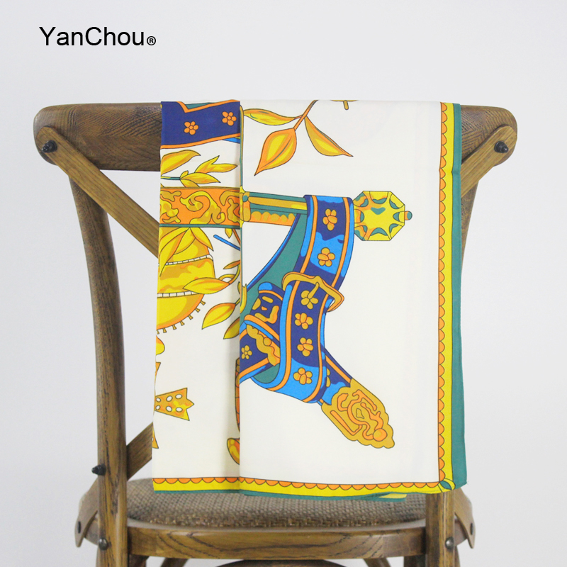 Large Square Silk Twill Scarf 130 Women Shawl Echarpe Vintage Woman Big Size Printed Scarves