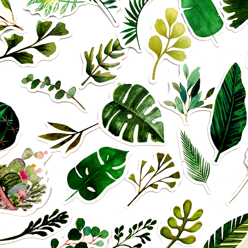 5 Sets = 300PCS Plant Green Leaf Stickers Ins Wind Small Fresh Stickers Water Cup Mobile Phone Notebook Stationery Stickers