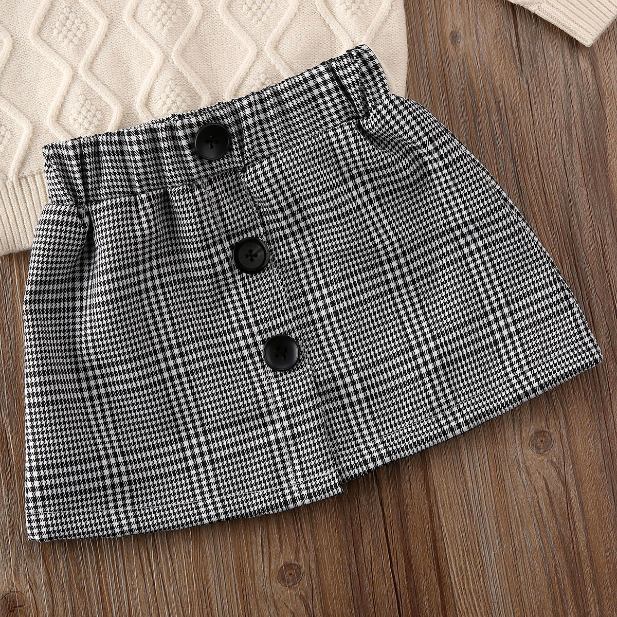 2021 Newest Hot 2PCS Toddler Baby Girl Autumn Winter Clothes Set Turtleneck Knitted Sweater Tops+Plaid Pencil Skirt 2pcs OutfitX1019