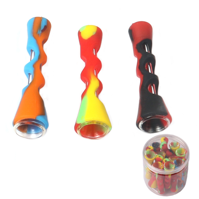 Silicone Smoking Pipe Glass Bongs 3.4 inches Cigarette Hand Pipes Portable Mini Tobacco Pipe Cigarettes Holder