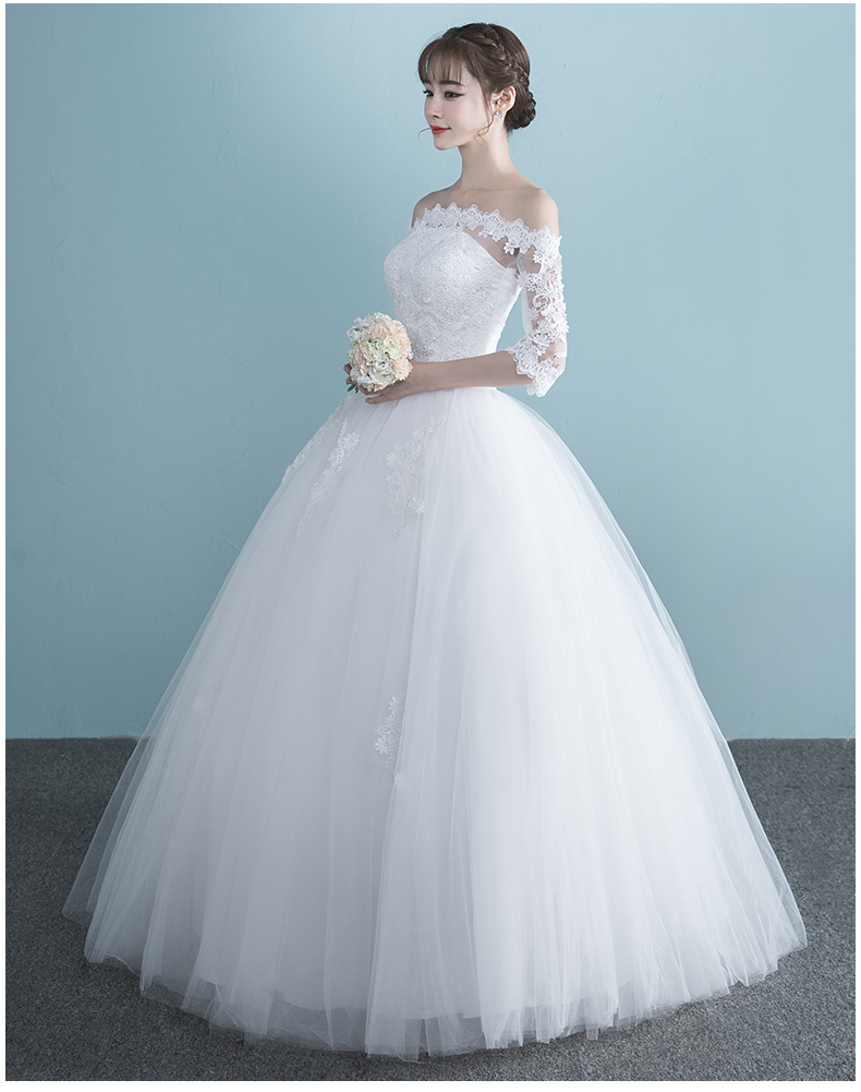 Vestidos Boat Neck Bride Married Dress Long Sleeve Simple Large Size Ball Gowns Tulle Wedding Dresses De Novia New Lace up