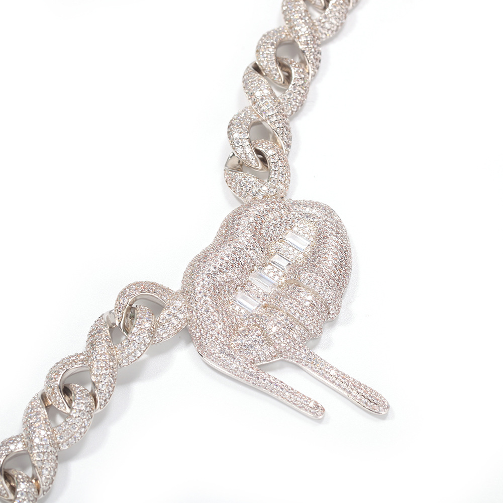 Hip Hop Mens Lip Pendant Necklace Bling Cuba Chain Shining Zircon Real Gold Plated Tennis Chain